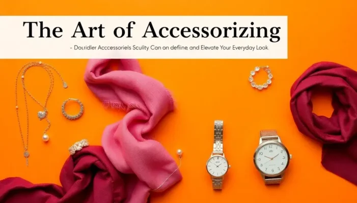 A selection of diverse accessories like jewelry and scarves on a colorful backdrop.
