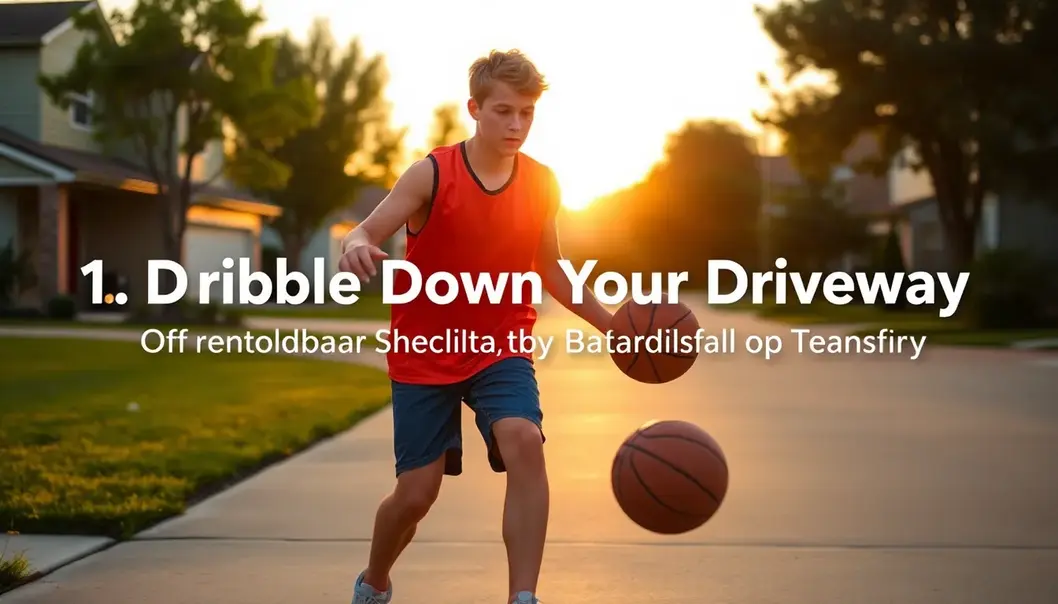 A young athlete honing their dribbling skills in the golden evening hours.